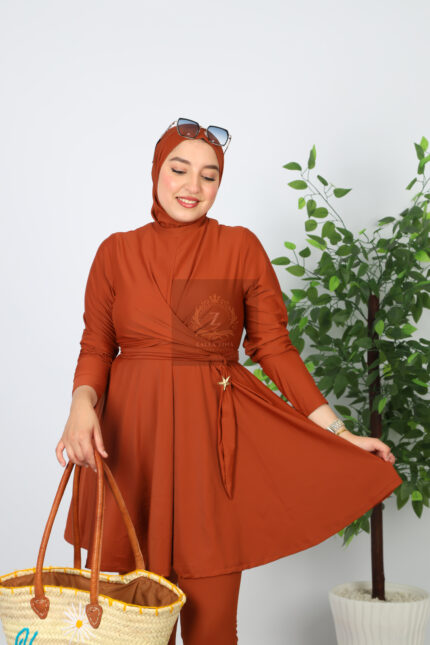Burkini marron chocolat en 4 pièces